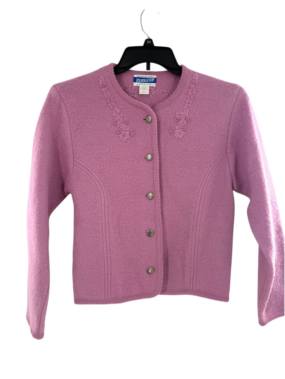 Pendleton Cardigan Sweater Wool Pink Floral Embroidered Women's Size Petite S